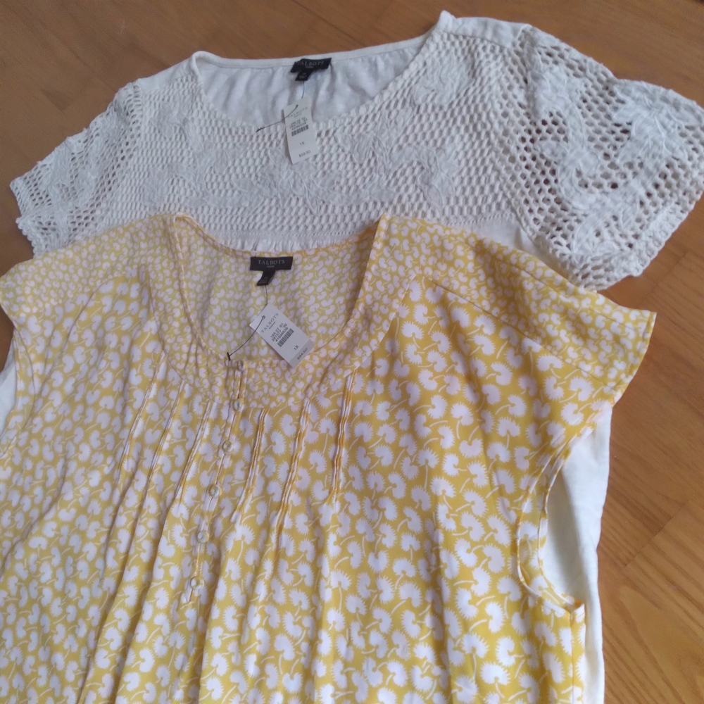 NWT Talbots Crochet and Yellow Floral Blouse Tops Bundle Womens 1X‎